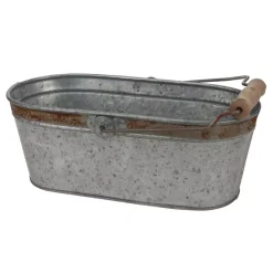 Storage Baskets Stonebriar Collection 12 In. X 5.5 In. Galvanized Bucket With Rust Trim And Handle
