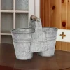 Storage Baskets Stonebriar Collection 9 In X 7 In Antique Galvanized Double Bucket With Wood Handle -Brita shop grey stonebriar collection storage baskets sb 5915a 64 1000