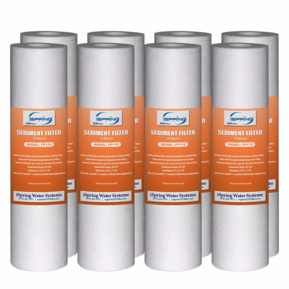 Replacement Water Filters ISPRING 10 In. X 2.5 In. Universal Sediment Filter Cartridges 15,000-Gallon Multi-layer (Pack Of 8) 3 Replacement Water Filters ISPRING 10 In. X 2.5 In. Universal Sediment Filter Cartridges 15,000-Gallon Multi-layer (Pack Of 8)