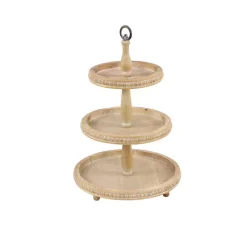 Decorative Trays LITTON LANE Round Brown Wood And Metal 3-Tier Decorative Tray -Brita shop light brown litton lane decorative trays 18996 c3 1000