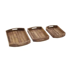 Decorative Trays LITTON LANE Mahogany Brown Slat Wood Trays (Set Of 3) -Brita shop light brown litton lane decorative trays 30958 c3 1000