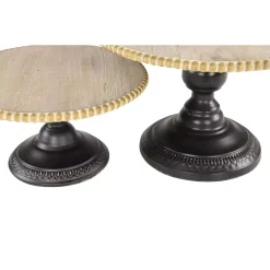 Decorative Trays LITTON LANE Natural Beige And Black Round Decorative Tray Stands (Set Of 2) -Brita shop light brown litton lane decorative trays 43592 1f 1000