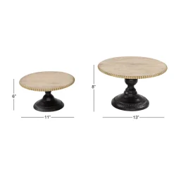 Decorative Trays LITTON LANE Natural Beige And Black Round Decorative Tray Stands (Set Of 2) -Brita shop light brown litton lane decorative trays 43592 44 1000