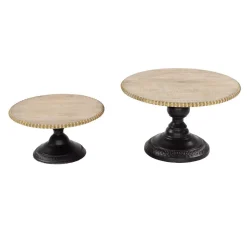 Decorative Trays LITTON LANE Natural Beige And Black Round Decorative Tray Stands (Set Of 2) -Brita shop light brown litton lane decorative trays 43592 c3 1000