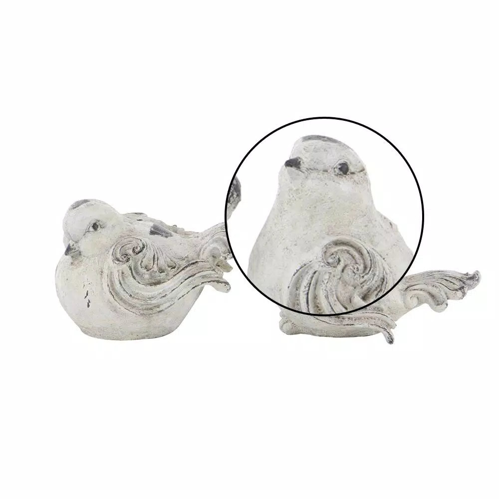 Sculptures LITTON LANE 8 In. X 12 In. Decorative Birds Sculpture In Distressed White Polystone (Set Of 2) 5 Sculptures LITTON LANE 8 In. X 12 In. Decorative Birds Sculpture In Distressed White Polystone (Set Of 2) - Image 3