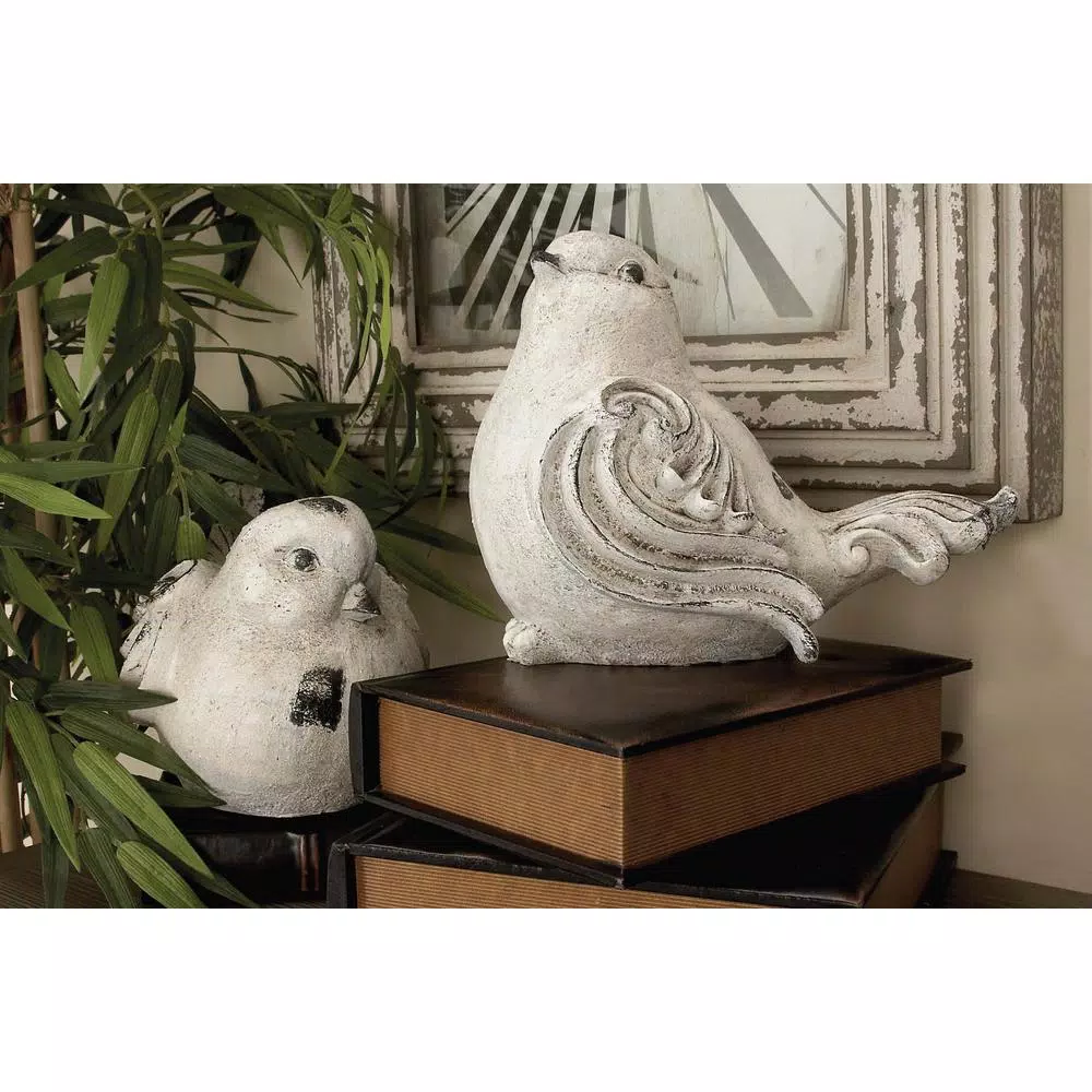 Sculptures LITTON LANE 8 In. X 12 In. Decorative Birds Sculpture In Distressed White Polystone (Set Of 2) 3 Sculptures LITTON LANE 8 In. X 12 In. Decorative Birds Sculpture In Distressed White Polystone (Set Of 2)