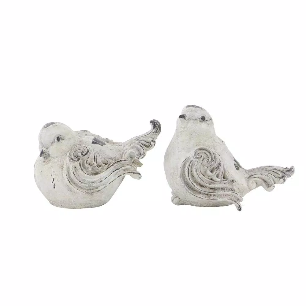 Sculptures LITTON LANE 8 In. X 12 In. Decorative Birds Sculpture In Distressed White Polystone (Set Of 2) 4 Sculptures LITTON LANE 8 In. X 12 In. Decorative Birds Sculpture In Distressed White Polystone (Set Of 2) - Image 2