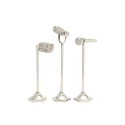 Sculptures LITTON LANE Vintage Microphone Decorative Sculpture In Polished Silver (Set Of 3) -Brita shop litton lane sculptures 22141 c3 1000