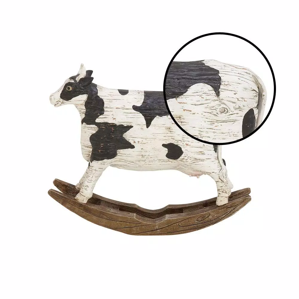Sculptures LITTON LANE Rectangular Polystone Cow Sculpture On Curved Rocker 5 Sculptures LITTON LANE Rectangular Polystone Cow Sculpture On Curved Rocker - Image 3