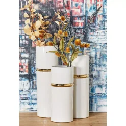 Vases LITTON LANE White Ceramic Decorative Vase With Gold Lining Detail (Set Of 3)