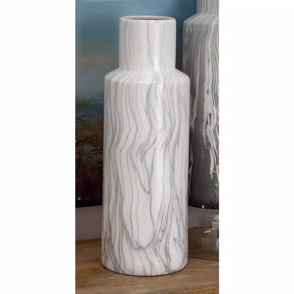 Vases LITTON LANE 21 In. Classic Marble Cylinder White Ceramic Decorative Vase 9 Vases LITTON LANE 21 In. Classic Marble Cylinder White Ceramic Decorative Vase - Image 7