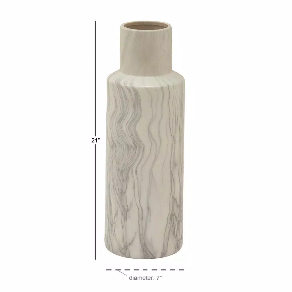 Vases LITTON LANE 21 In. Classic Marble Cylinder White Ceramic Decorative Vase 8 Vases LITTON LANE 21 In. Classic Marble Cylinder White Ceramic Decorative Vase - Image 6