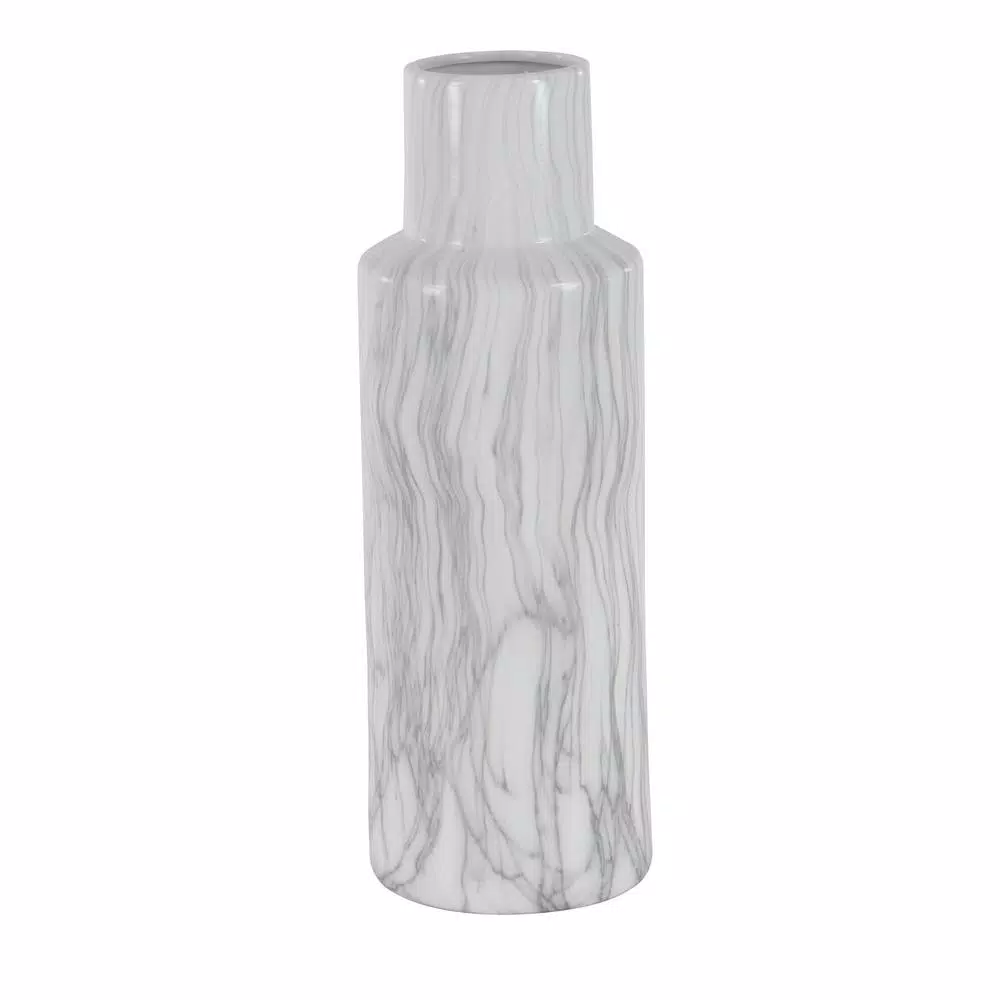 Vases LITTON LANE 21 In. Classic Marble Cylinder White Ceramic Decorative Vase 3 Vases LITTON LANE 21 In. Classic Marble Cylinder White Ceramic Decorative Vase