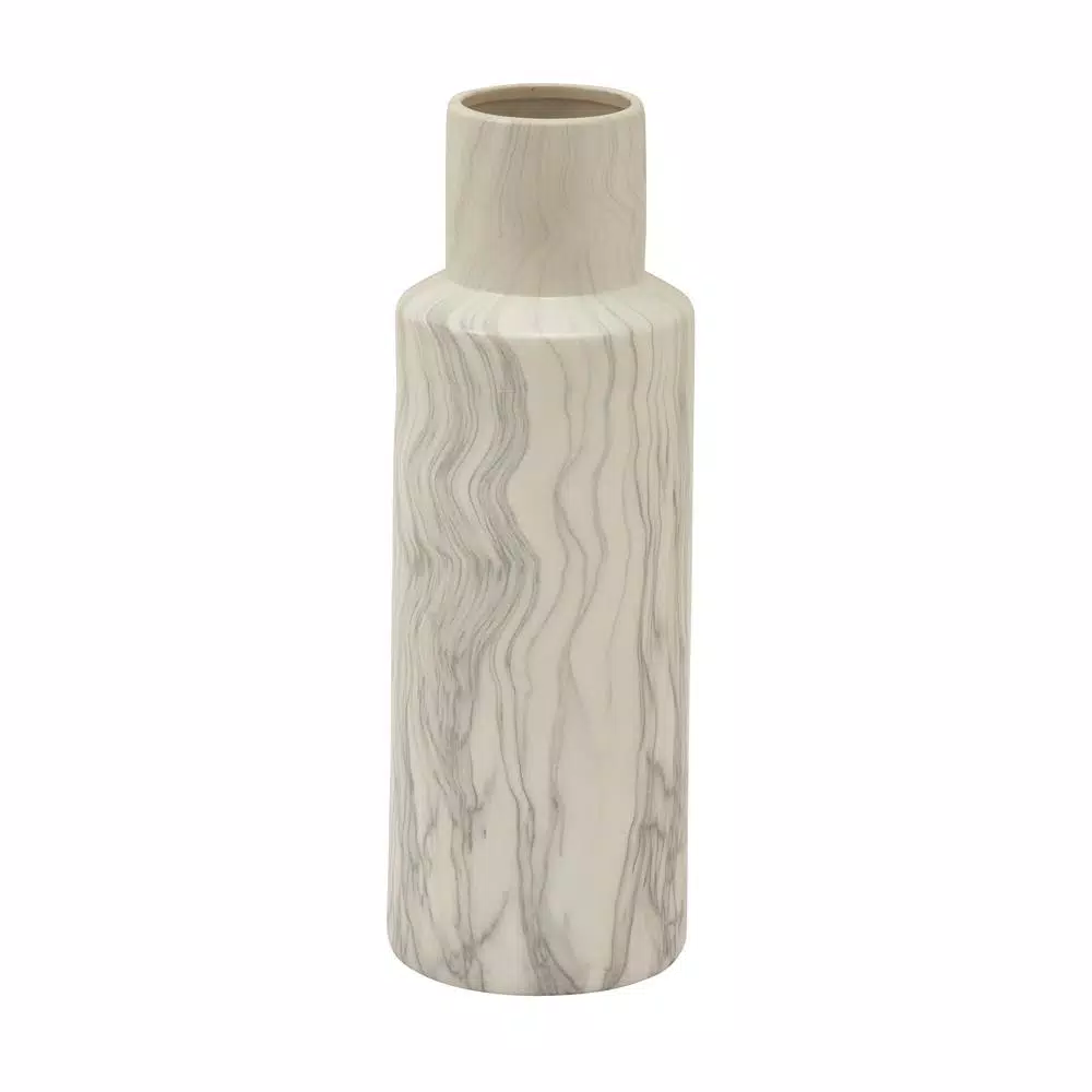 Vases LITTON LANE 21 In. Classic Marble Cylinder White Ceramic Decorative Vase 5 Vases LITTON LANE 21 In. Classic Marble Cylinder White Ceramic Decorative Vase - Image 3