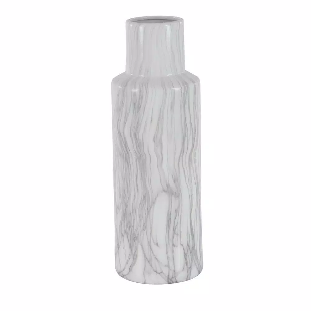 Vases LITTON LANE 21 In. Classic Marble Cylinder White Ceramic Decorative Vase 4 Vases LITTON LANE 21 In. Classic Marble Cylinder White Ceramic Decorative Vase - Image 2