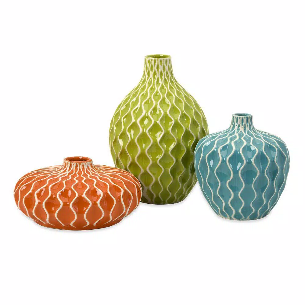 Benjara Pricelessly Colorful Decorative Agatha Ceramic Vases (Set Of 3) 3 Benjara Pricelessly Colorful Decorative Agatha Ceramic Vases (Set Of 3)
