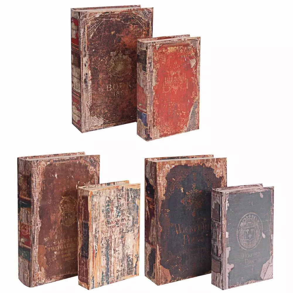 Storage Baskets Benjara Antique Distressed Multi-color Wooden Book Boxes 4 Storage Baskets Benjara Antique Distressed Multi-color Wooden Book Boxes - Image 2