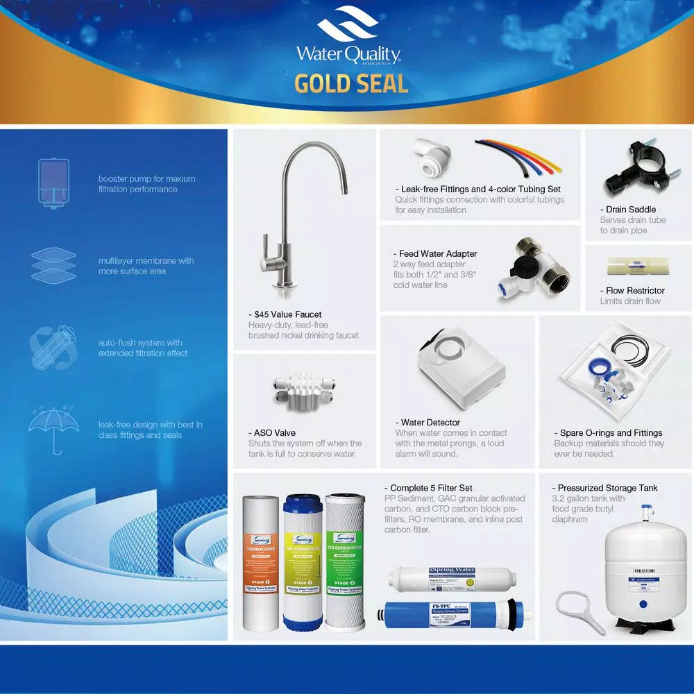 Water Filtration Systems ISPRING 5-Stage 100 GPD Reverse Osmosis Water Filtration System With Booster Pump 3.2 Gallon Tank And Brushed Nickel Faucet 4 Water Filtration Systems ISPRING 5-Stage 100 GPD Reverse Osmosis Water Filtration System With Booster Pump 3.2 Gallon Tank And Brushed Nickel Faucet - Image 2