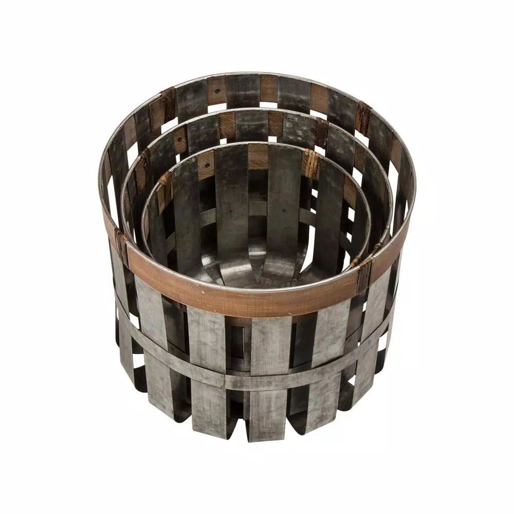 Storage Baskets Glitzhome Farmhouse Slotted Galvanized Metal Storage Basket (Set Of 3) 4 Storage Baskets Glitzhome Farmhouse Slotted Galvanized Metal Storage Basket (Set Of 3) - Image 2