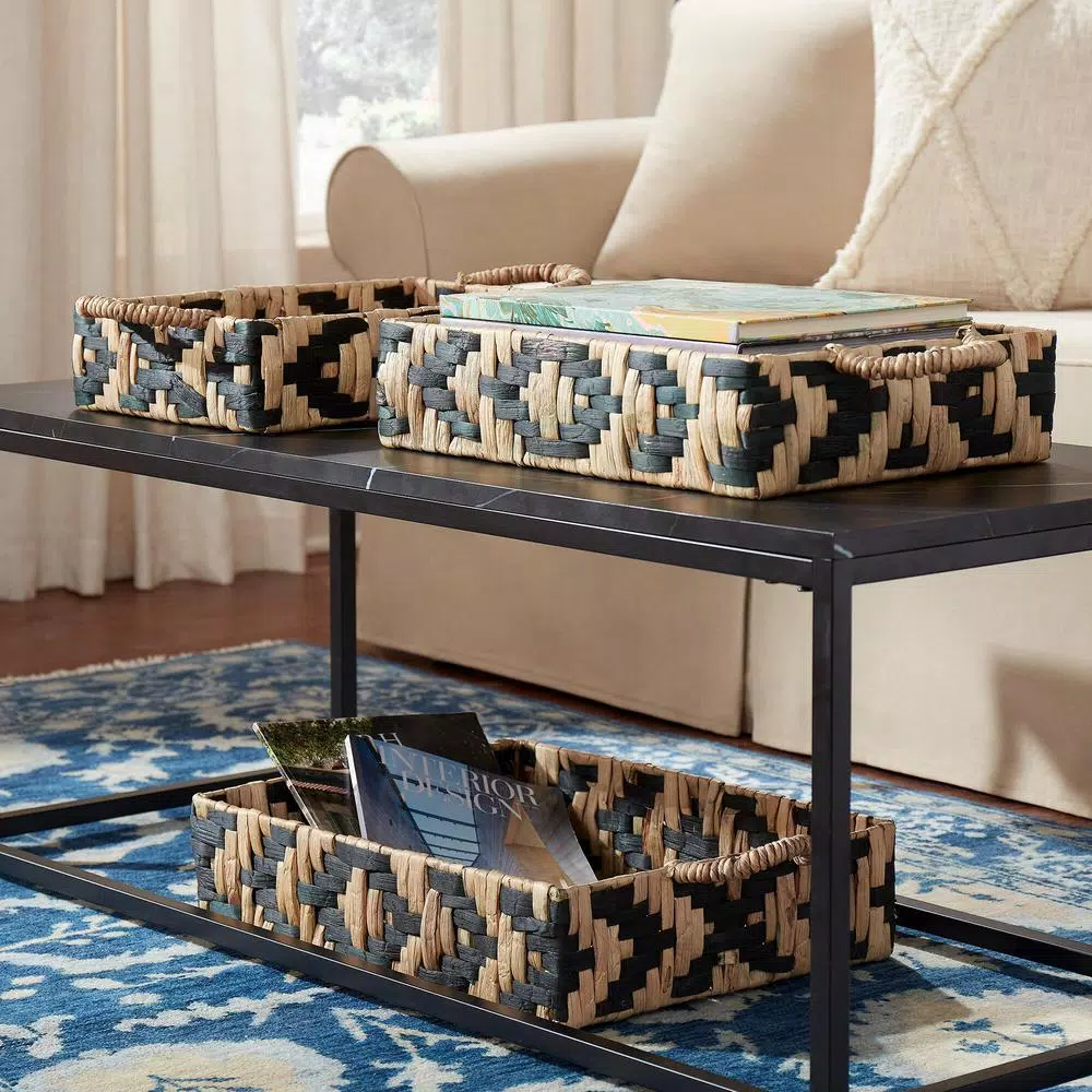 Decorative Trays Home Decorators Collection Home Decorators Collection Black And Natural Water Hyacinth Decorative Rectangle Tray (Set Of 3) - Image 3