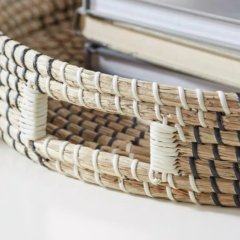 Decorative Trays Home Decorators Collection Black, White And Natural Seagrass Decorative Round Tray (Set Of 2) - Image 4