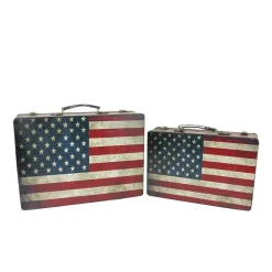 Storage Baskets Northlight 14.5 In. To 17 In. Rustic American Flag Rectangular Wooden Decorative Storage Boxes (Set Of 2)