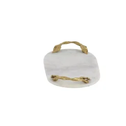 Decorative Trays LITTON LANE 20 In. W X 2 In. H White Marble Oval Decorative Tray With Gold Leaf-and-Vine-Shaped End Handles -Brita shop multi litton lane decorative trays 49640 1f 1000