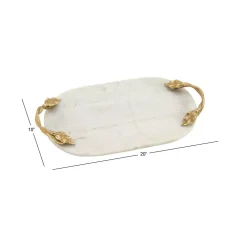 Decorative Trays LITTON LANE 20 In. W X 2 In. H White Marble Oval Decorative Tray With Gold Leaf-and-Vine-Shaped End Handles -Brita shop multi litton lane decorative trays 49640 44 1000