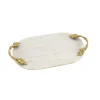 Decorative Trays LITTON LANE 20 In. W X 2 In. H White Marble Oval Decorative Tray With Gold Leaf-and-Vine-Shaped End Handles -Brita shop multi litton lane decorative trays 49640 64 1000