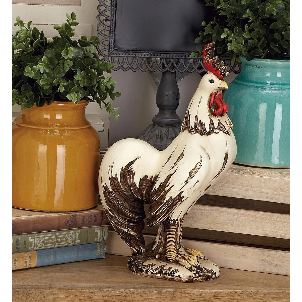 Sculptures LITTON LANE 15 In. Rooster Decorative Sculpture In White, Red And Brown 11 Sculptures LITTON LANE 15 In. Rooster Decorative Sculpture In White, Red And Brown - Image 9