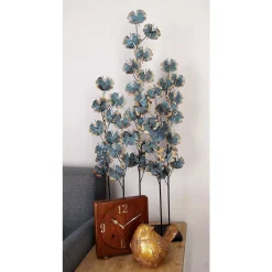 Sculptures LITTON LANE Iron Metal Turquoise Ginkgo Leaves On Straight Stems Sculpture -Brita shop multi litton lane sculptures 74782 31 1000