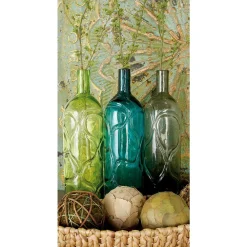 LITTON LANE 16 In. Polished Assorted Colors And Geometric Embossed Embellishments Glass Decorative Vases (Set Of 3)