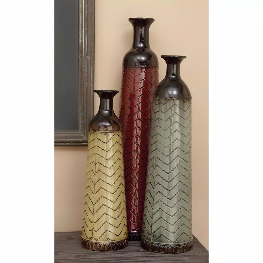 Vases LITTON LANE Chevron Set Of 3 Metal Decorative Vase 7 Vases LITTON LANE Chevron Set Of 3 Metal Decorative Vase - Image 5