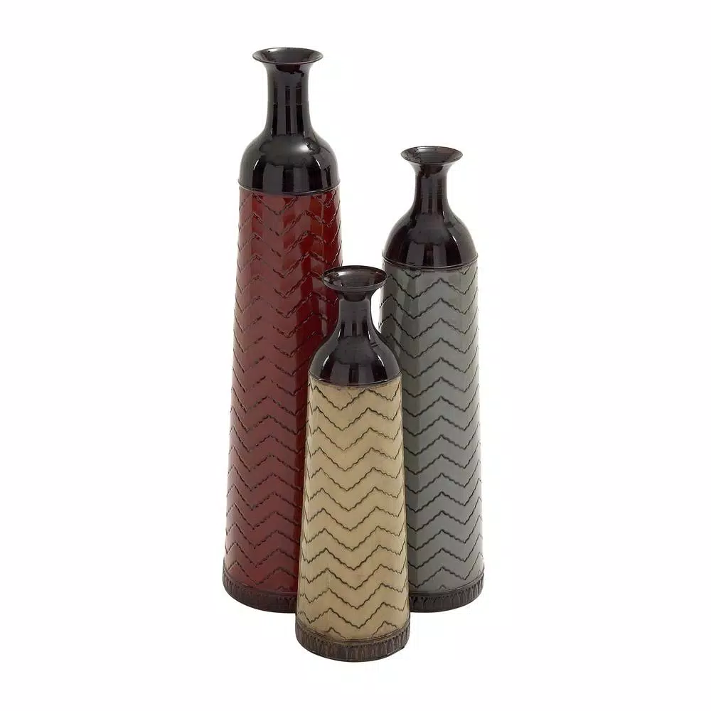 Vases LITTON LANE Chevron Set Of 3 Metal Decorative Vase 3 Vases LITTON LANE Chevron Set Of 3 Metal Decorative Vase