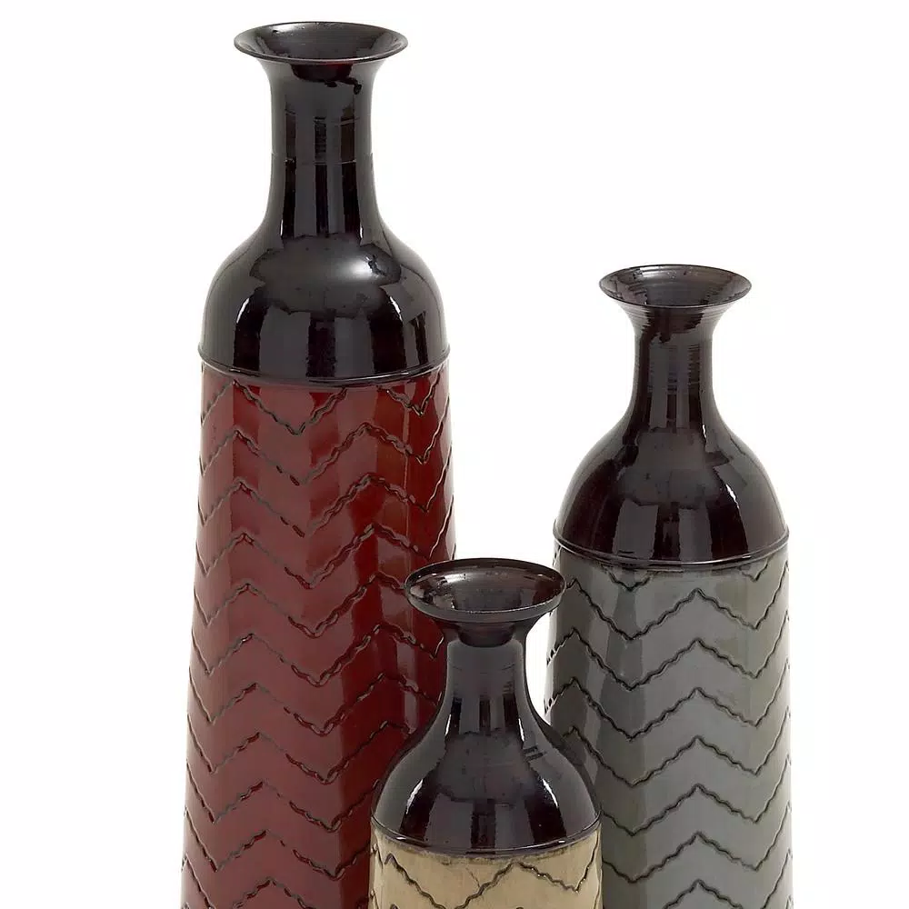 Vases LITTON LANE Chevron Set Of 3 Metal Decorative Vase 4 Vases LITTON LANE Chevron Set Of 3 Metal Decorative Vase - Image 2
