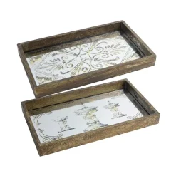 Decorative Trays A & B Home Greta Rectangular Glass And Wood Natural Large Trays