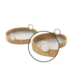 Decorative Trays LITTON LANE Rustic Wood And Aluminum Round Trays (Set Of 2) -Brita shop natural brown litton lane decorative trays 42124 4f 1000