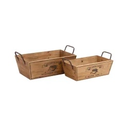 Decorative Trays LITTON LANE Farmhouse Natural Brown Decorative Wine Trays (Set Of 2) -Brita shop natural brown litton lane decorative trays 93902 c3 1000