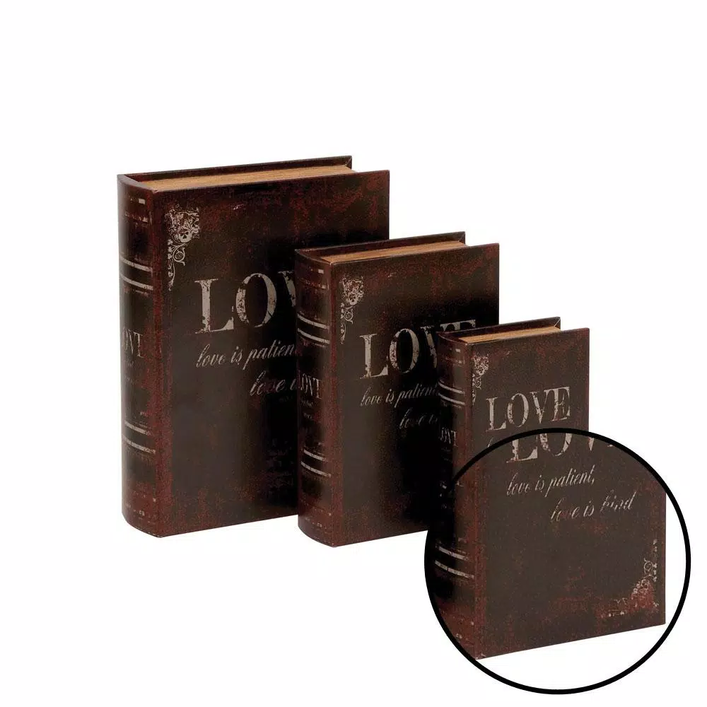Storage Baskets LITTON LANE Vintage Rectangular Wood And Faux Leather “Love” Book Boxes (Set Of 3) 5 Storage Baskets LITTON LANE Vintage Rectangular Wood And Faux Leather “Love” Book Boxes (Set Of 3) - Image 3