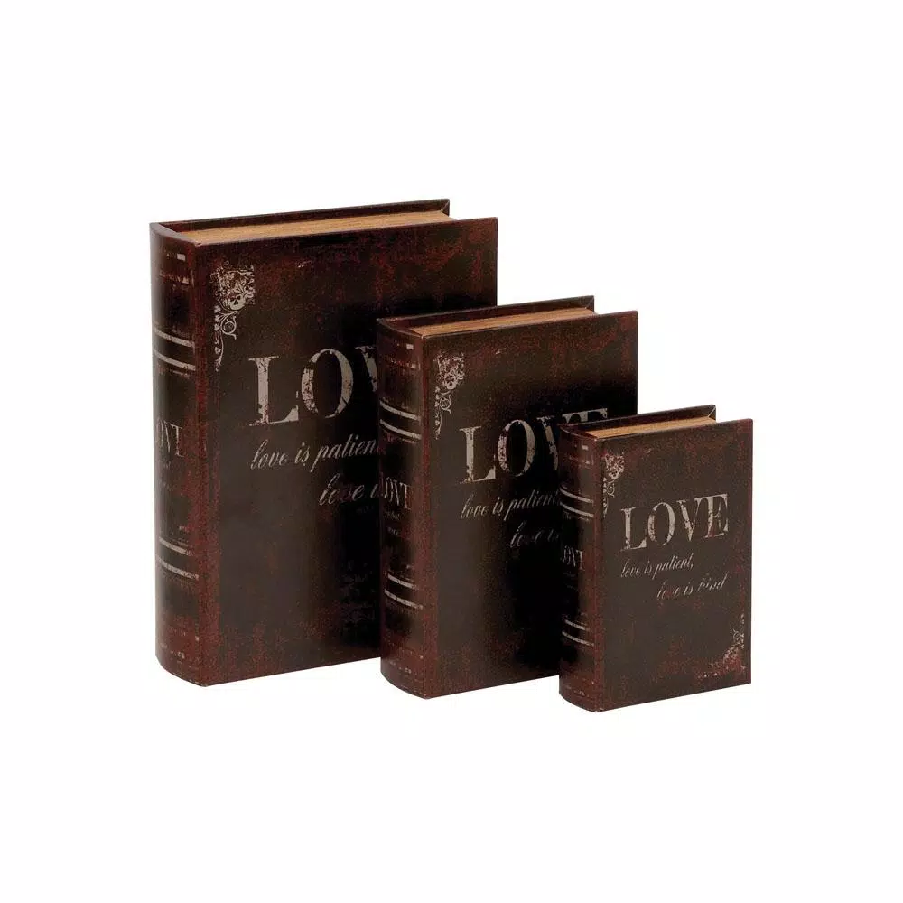 Storage Baskets LITTON LANE Vintage Rectangular Wood And Faux Leather “Love” Book Boxes (Set Of 3) 4 Storage Baskets LITTON LANE Vintage Rectangular Wood And Faux Leather “Love” Book Boxes (Set Of 3) - Image 2