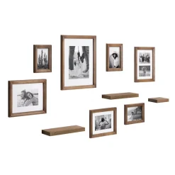 Kate And Laurel Bordeaux Natural Wood With Shelves Picture Frames (Set Of 10)