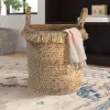 Storage Baskets LR Home Claine Braided Fringed Natural Jute Decorative Storage Basket With Handles -Brita shop natural lr home storage baskets baske16026nat015h 64 1000