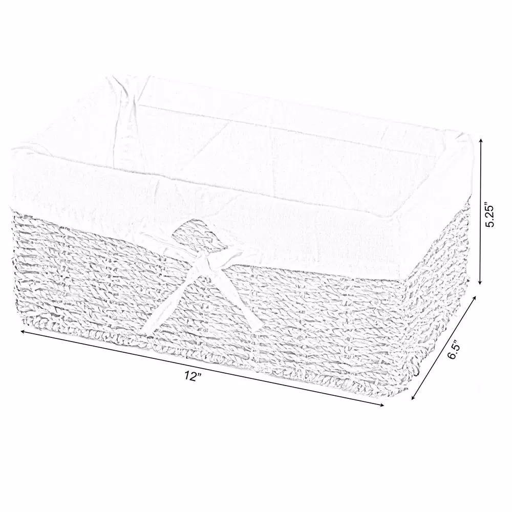 Storage Baskets Vintiquewise 12 In. W X 6.5 In. D X 5.3 In. H Seagrass Shelf Basket Lined With White Lining 6 Storage Baskets Vintiquewise 12 In. W X 6.5 In. D X 5.3 In. H Seagrass Shelf Basket Lined With White Lining - Image 4