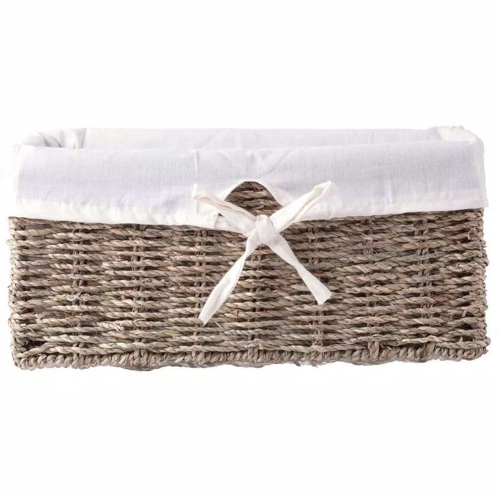 Storage Baskets Vintiquewise 12 In. W X 6.5 In. D X 5.3 In. H Seagrass Shelf Basket Lined With White Lining 7 Storage Baskets Vintiquewise 12 In. W X 6.5 In. D X 5.3 In. H Seagrass Shelf Basket Lined With White Lining - Image 5