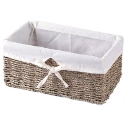 Storage Baskets Vintiquewise 12 In. W X 6.5 In. D X 5.3 In. H Seagrass Shelf Basket Lined With White Lining