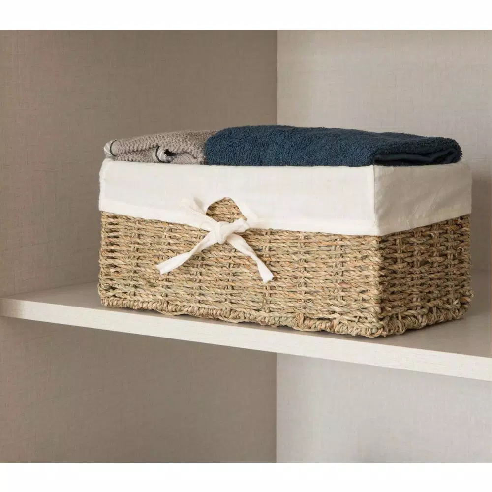 Storage Baskets Vintiquewise 12 In. W X 6.5 In. D X 5.3 In. H Seagrass Shelf Basket Lined With White Lining 4 Storage Baskets Vintiquewise 12 In. W X 6.5 In. D X 5.3 In. H Seagrass Shelf Basket Lined With White Lining - Image 2