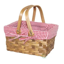 Storage Baskets Vintiquewise 10.2 In. W X 7.7 In. D X 5.5 In. H Wooden Small Rectangular Basket Lined With Gingham Lining