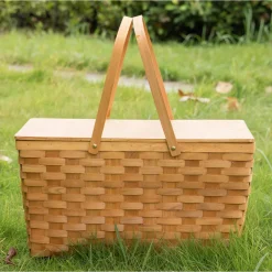 Storage Baskets Vintiquewise Large Woodchip Picnic Basket With White Lining And Wooden Lid -Brita shop natural vintiquewise storage baskets qi003416 4f 1000
