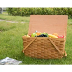 Storage Baskets Vintiquewise Large Woodchip Picnic Basket With White Lining And Wooden Lid -Brita shop natural vintiquewise storage baskets qi003416 c3 1000