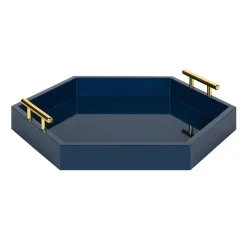 Decorative Trays Kate And Laurel Lipton 18 In. X 18 In. Navy Blue Hexagon Decorative Tray